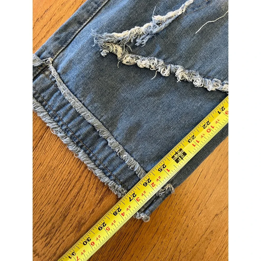 YASUYUAN Men's Blue Wide-Leg Denim Jeans Distressed Fringe Cotton Polyester 30 - Picture 8 of 15
